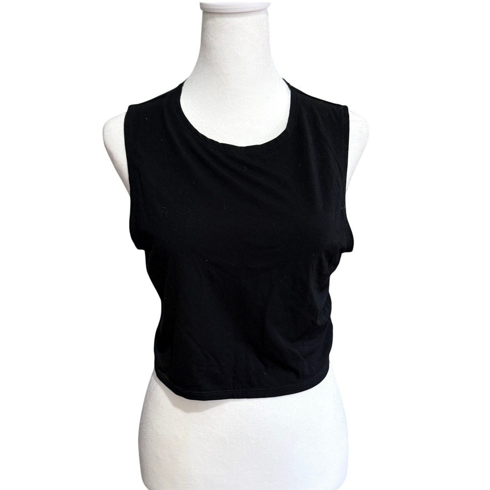 Reformation Black Tencel Lyocell Muscle Tank Top Crop Sleeveless Crew Neck Large